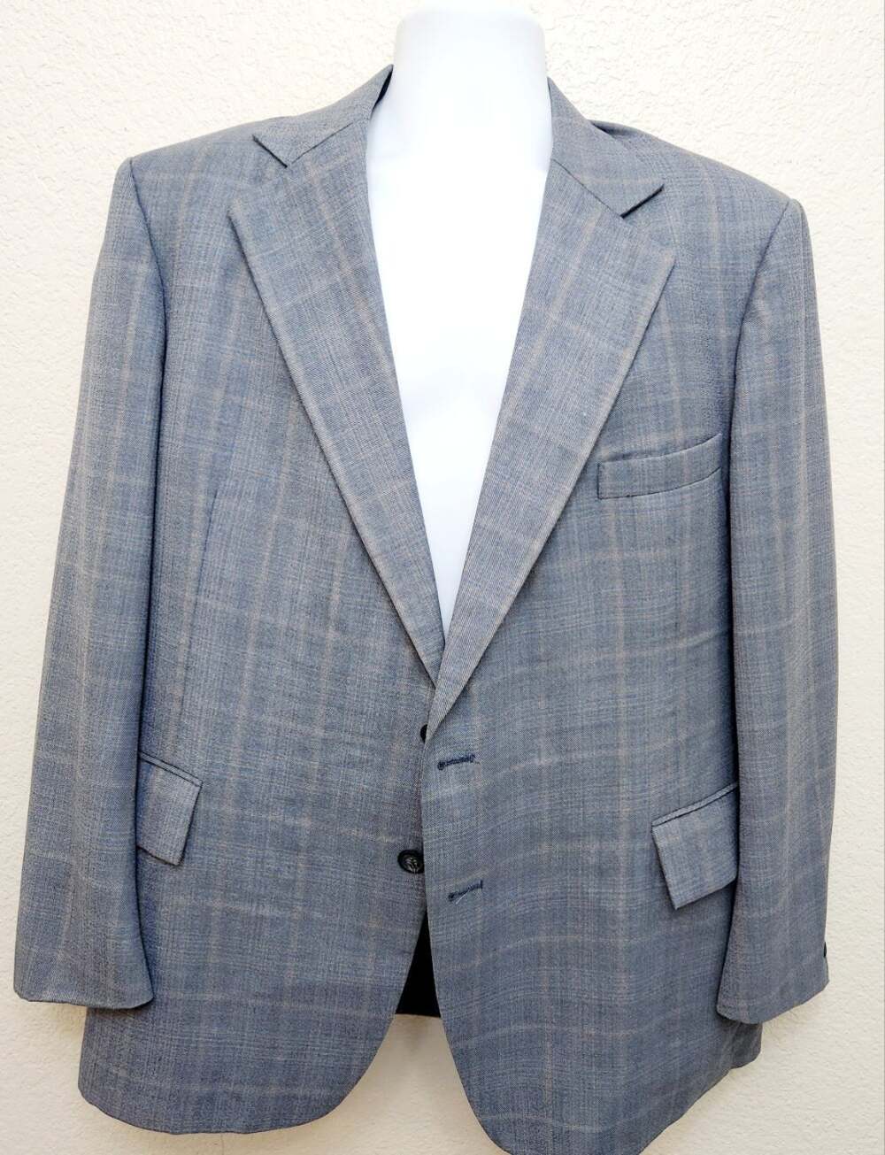 Vintage Varsity Style Blue Gold Plaid 3 Piece Men's Suit XL Notched Collar